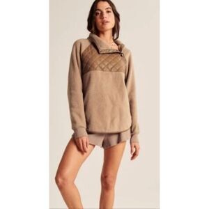 ABERCROMBIE & FITCH Asymmetrical Snap-Up Fleece Sweatshirt, Sz Medium NEW Brown
